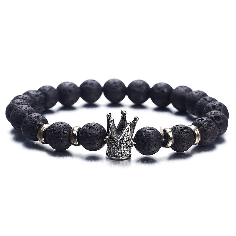 Pulsera De Cuentas De Piedra De Lava De Corona De Circón Al Por Mayor